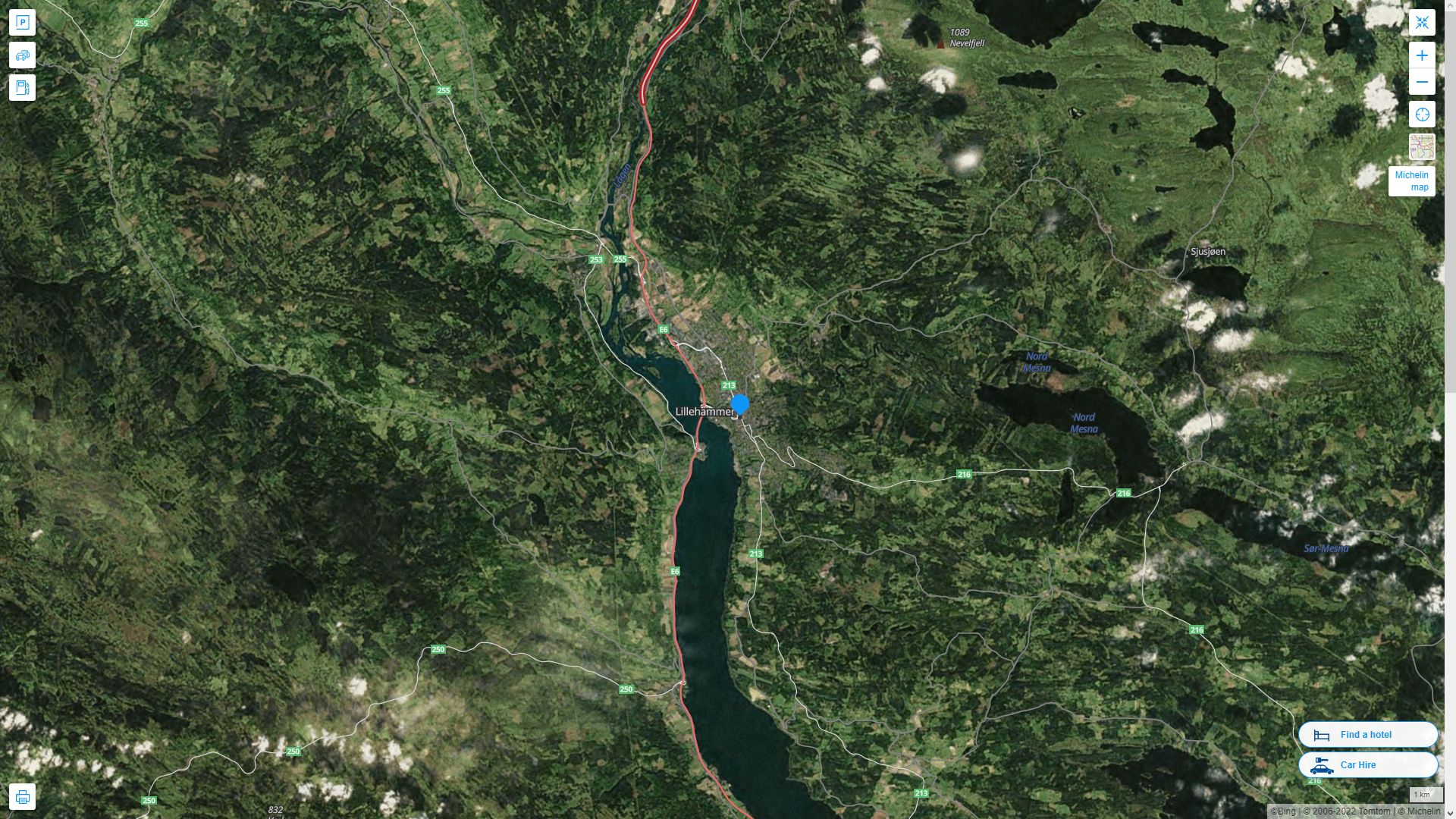 Lillehammer Highway and Road Map with Satellite View